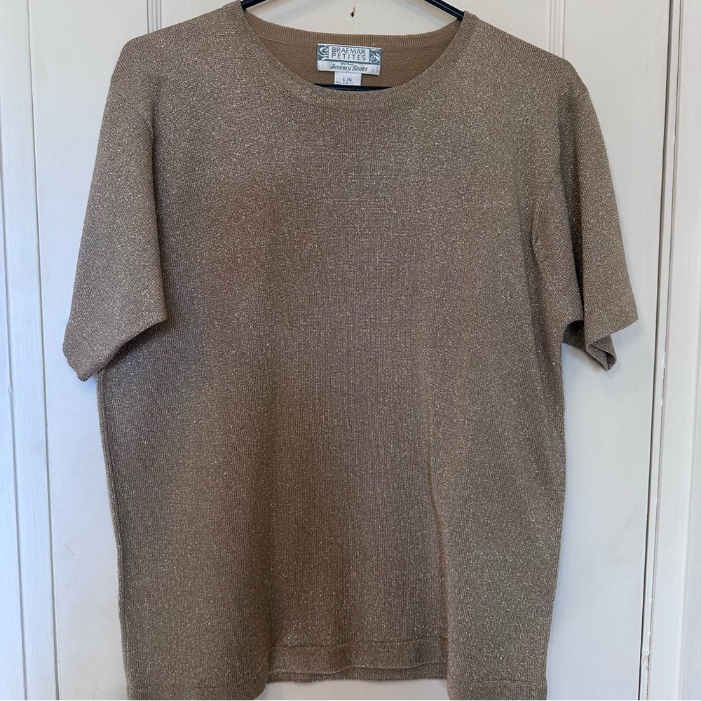 Vintage Braemar Petites by Jeremy Scott Gold Metallic Crewneck, Elevated Basic